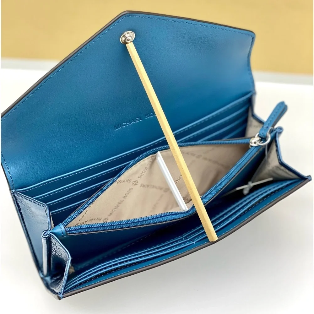 Michael Kors Jet Set Travel Envelope LG Continental Wallet Metallic Teal